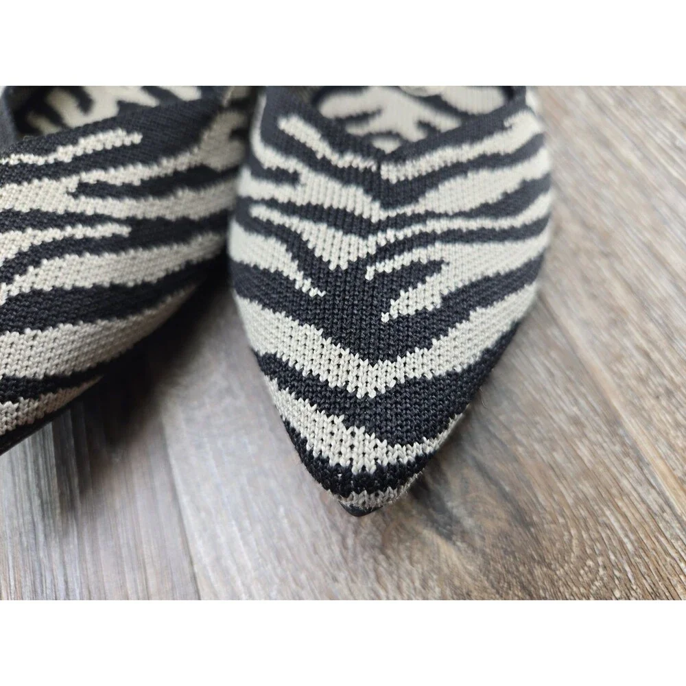 Rothy's The Point Flats Black Cream Zebra Print Women's Size 8